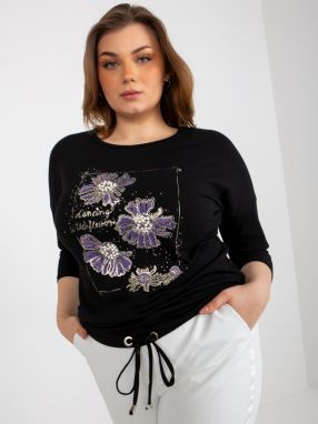 Women's blouse plus size with 3/4 sleeves and print - black