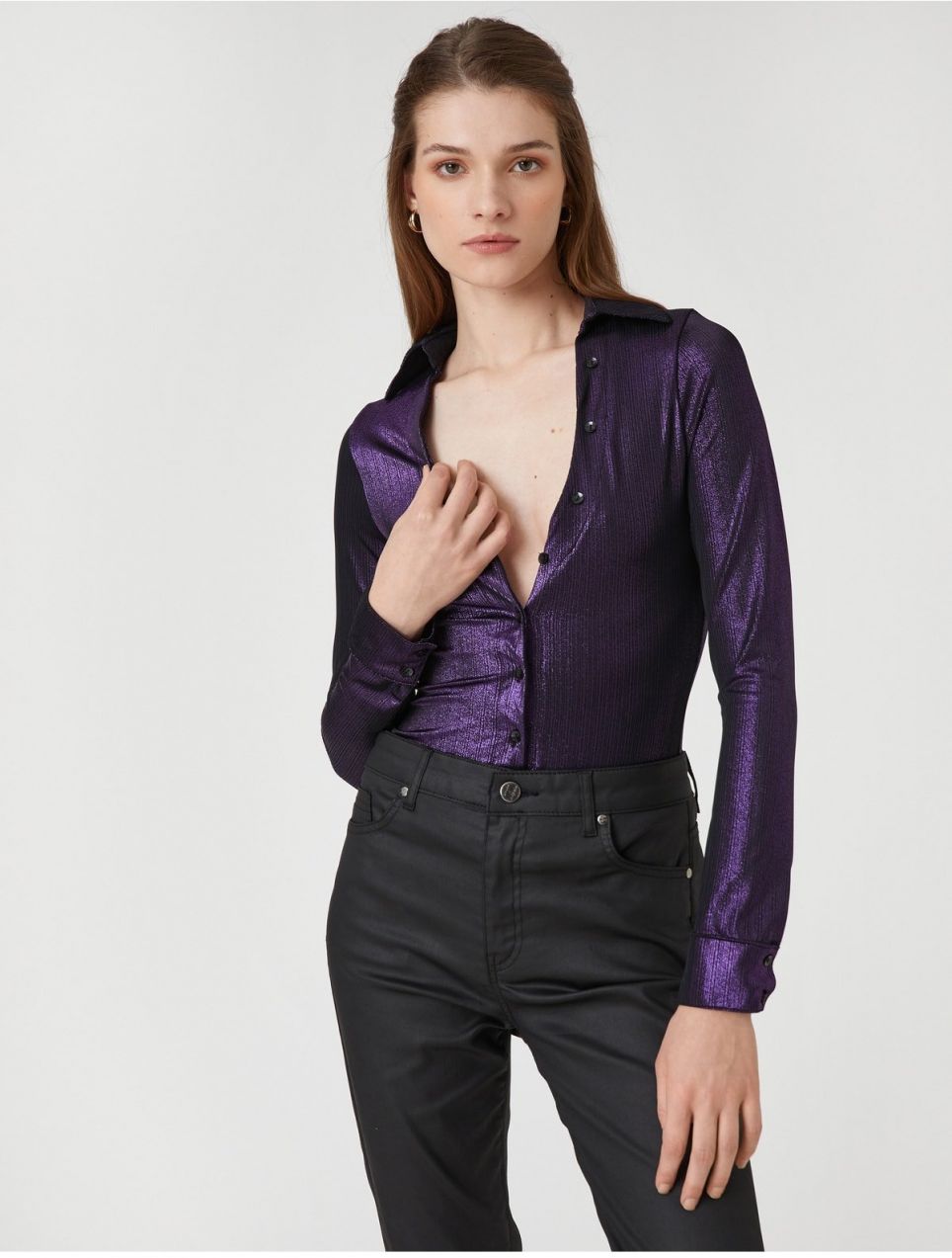 Koton Glittered Low Cut Slim Fit Shirt