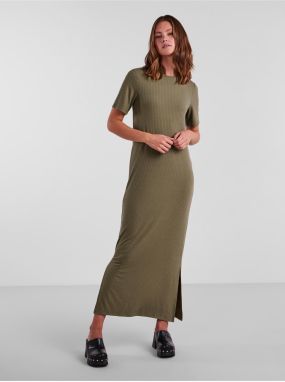 Kaki dámske basic maxišaty Pieces Kylie