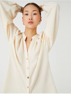 Koton Big Collar Shirt Long Balloon Sleeve Buttoned
