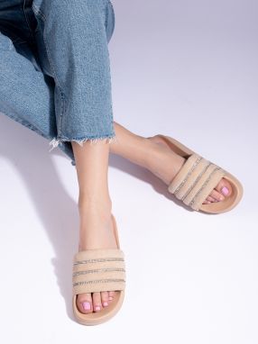 Beige women's slippers with rhinestones Shelvt