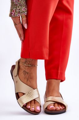 leather sandals with Velcro Golden-beige Addison