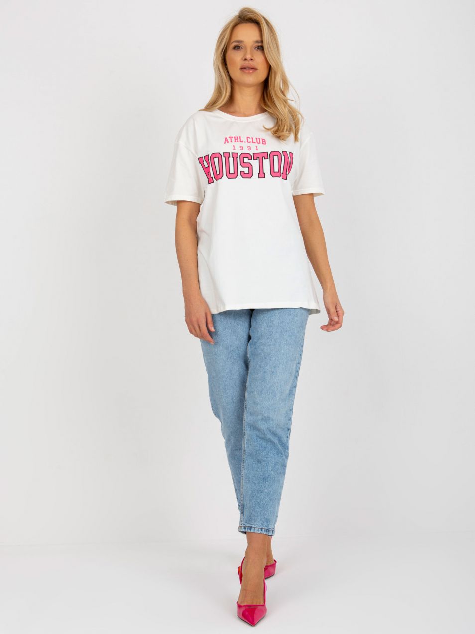 Ecru loose women's T-shirt with print