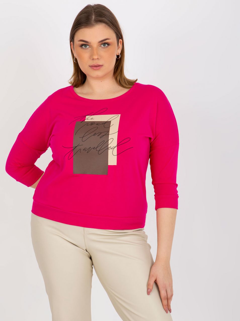 Fuchsia-printed blouse with size plus with 3/4 sleeves