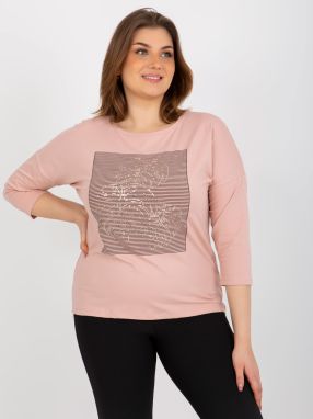 Light pink blouse with round neckline plus size
