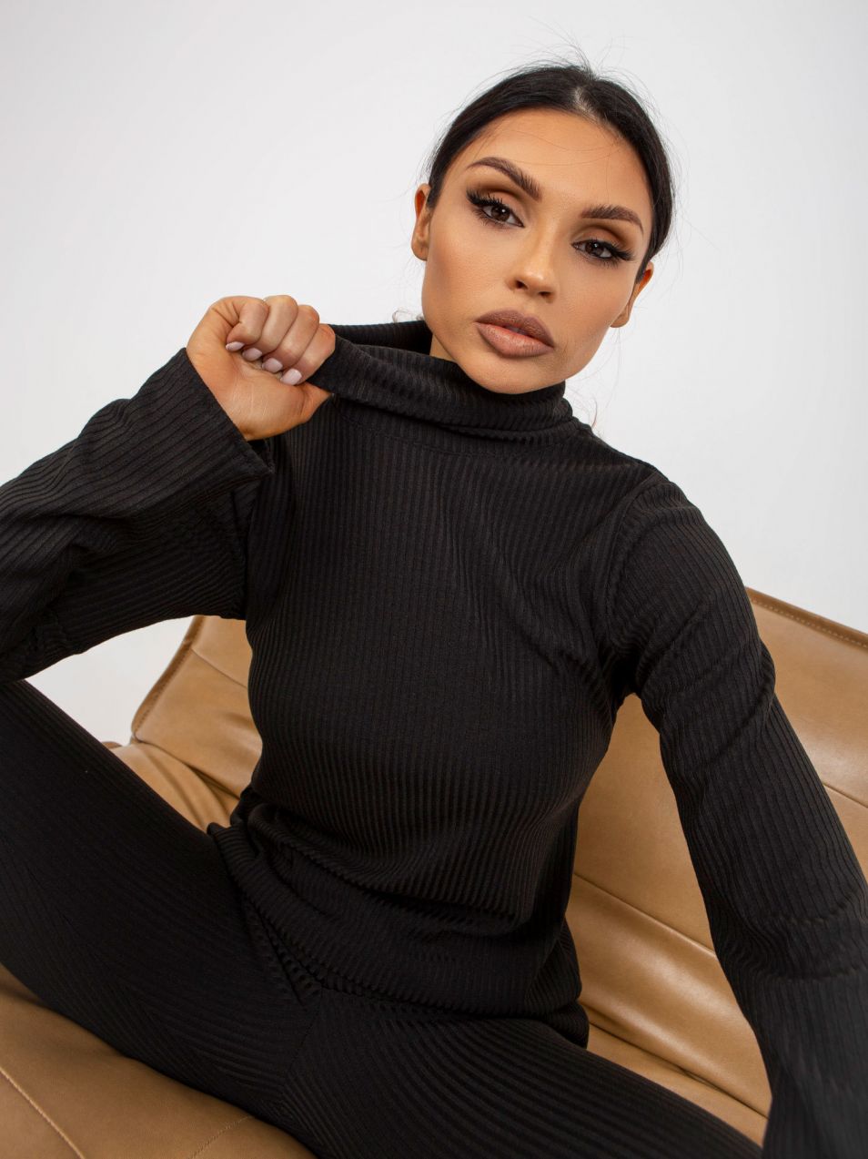 Black Women's Ribbed Turtleneck Blouse