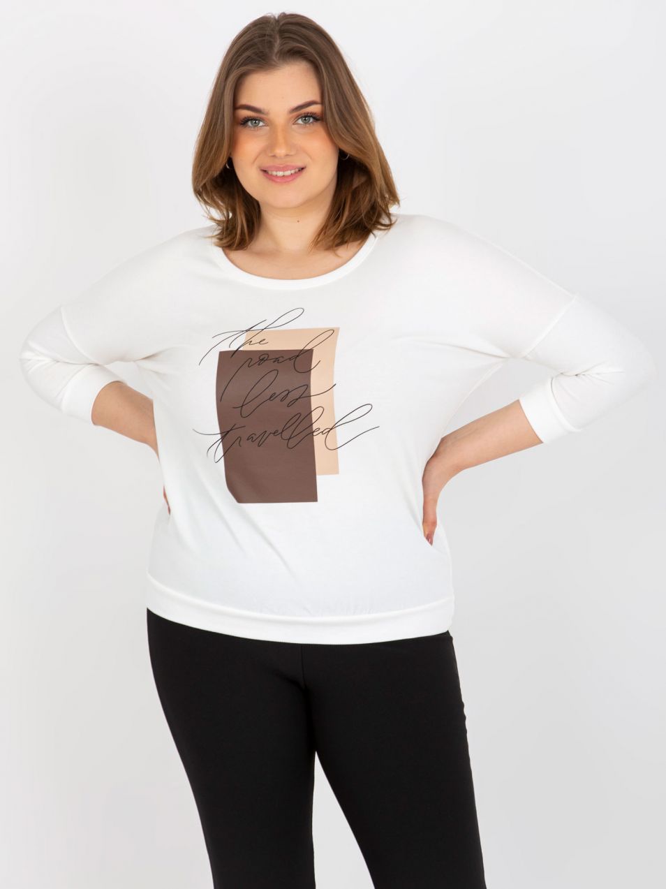 Ecru blouse plus print size and 3/4 sleeves