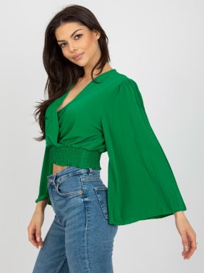 Green clutch formal blouse with wide sleeves