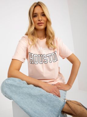 Light peach women's loose T-shirt with print