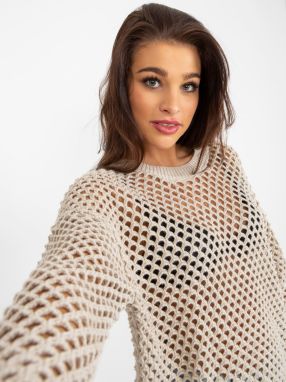 Beige openwork summer sweater with a round neckline