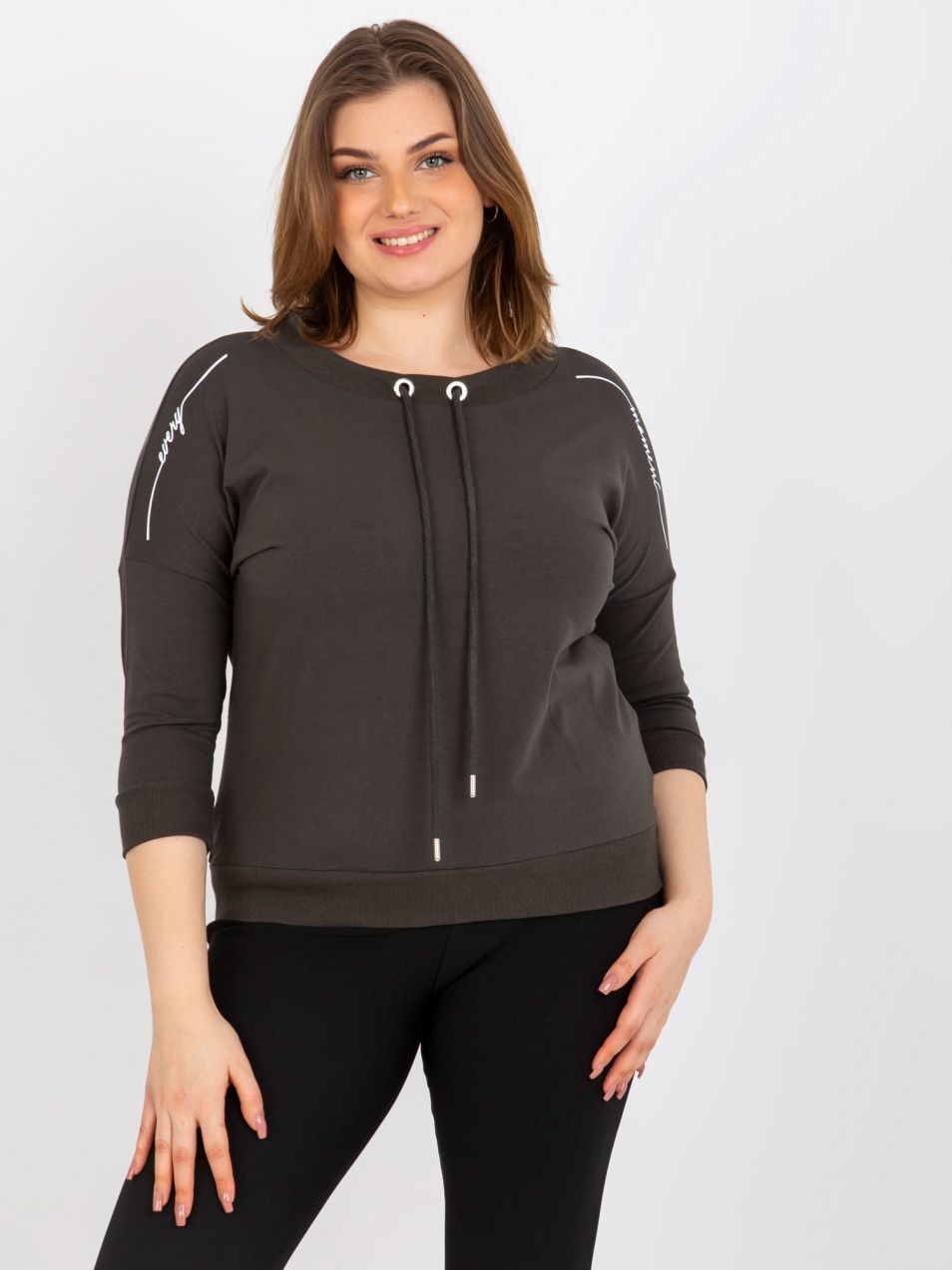 Ordinary khaki blouse plus size with inscriptions