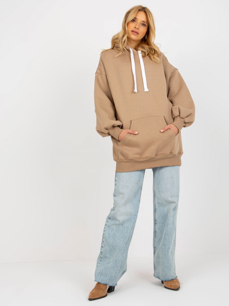 Dark Beige Long Basic Oversize Hoodie