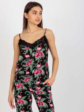 Women's patterned top with lace Fresh Made - Black