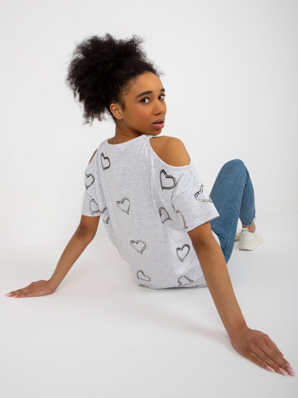 Light grey women's printed short sleeve T-shirt