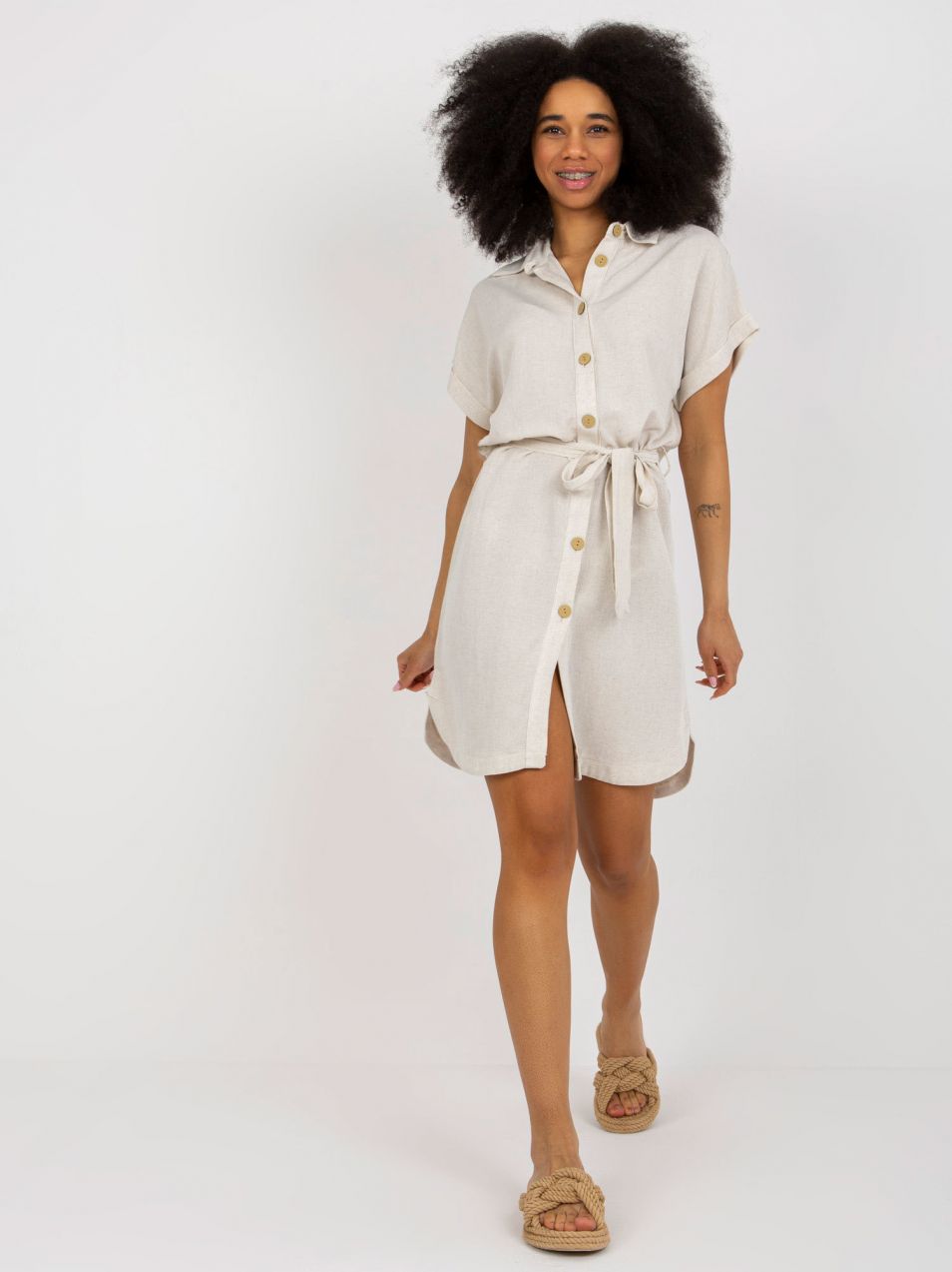 Light beige shirt dress with belt from RUE PARIS