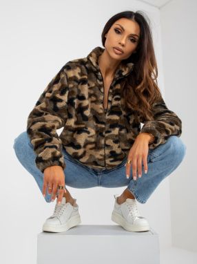 Khaki Short Zipper Sweatshirt with Camo Patterns
