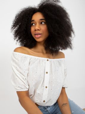 Ecru openwork Spanish blouse with buttons