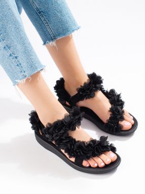 Dámske čierne voňavé sandále na suchý zips Shelvt