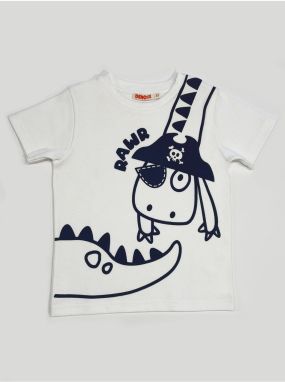 Denokids Biele Bavlnené Tričko s Motívom Pirátskeho Dina pre Chlapcov