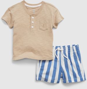 Modrý baby set - tričko a pruhované šortky GAP
