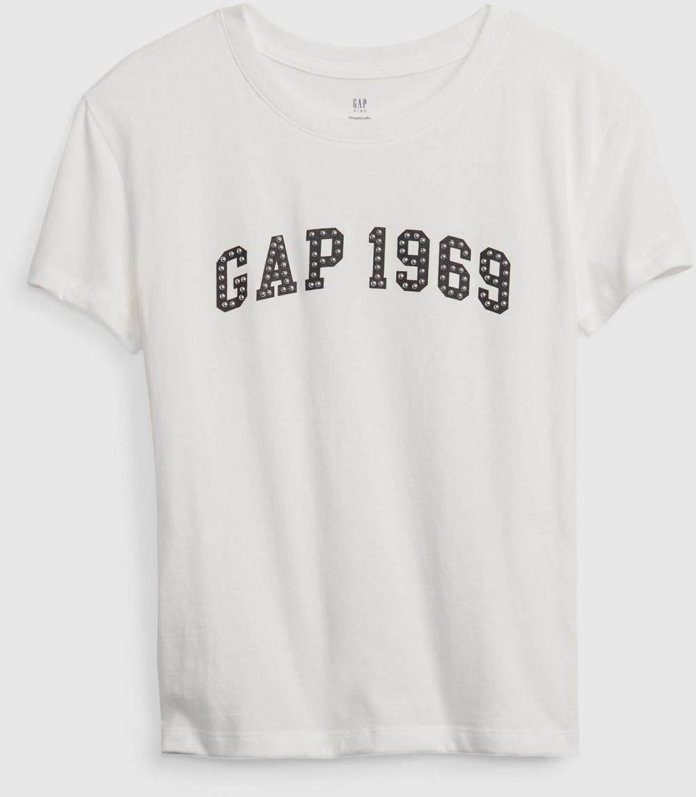 Biele dievčenské bavlnené tričko s logom GAP