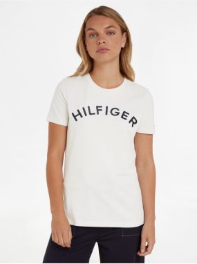 Tričká s krátkym rukávom pre ženy Tommy Hilfiger - krémová