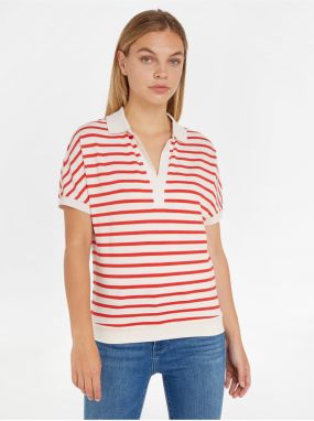Tričká s krátkym rukávom pre ženy Tommy Hilfiger - červená, krémová