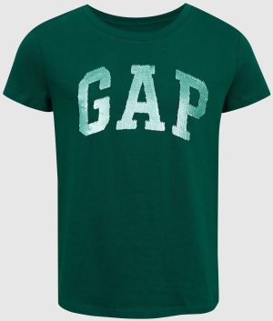 Zelené dievčenské tričko GAP organic s flitrovým logom