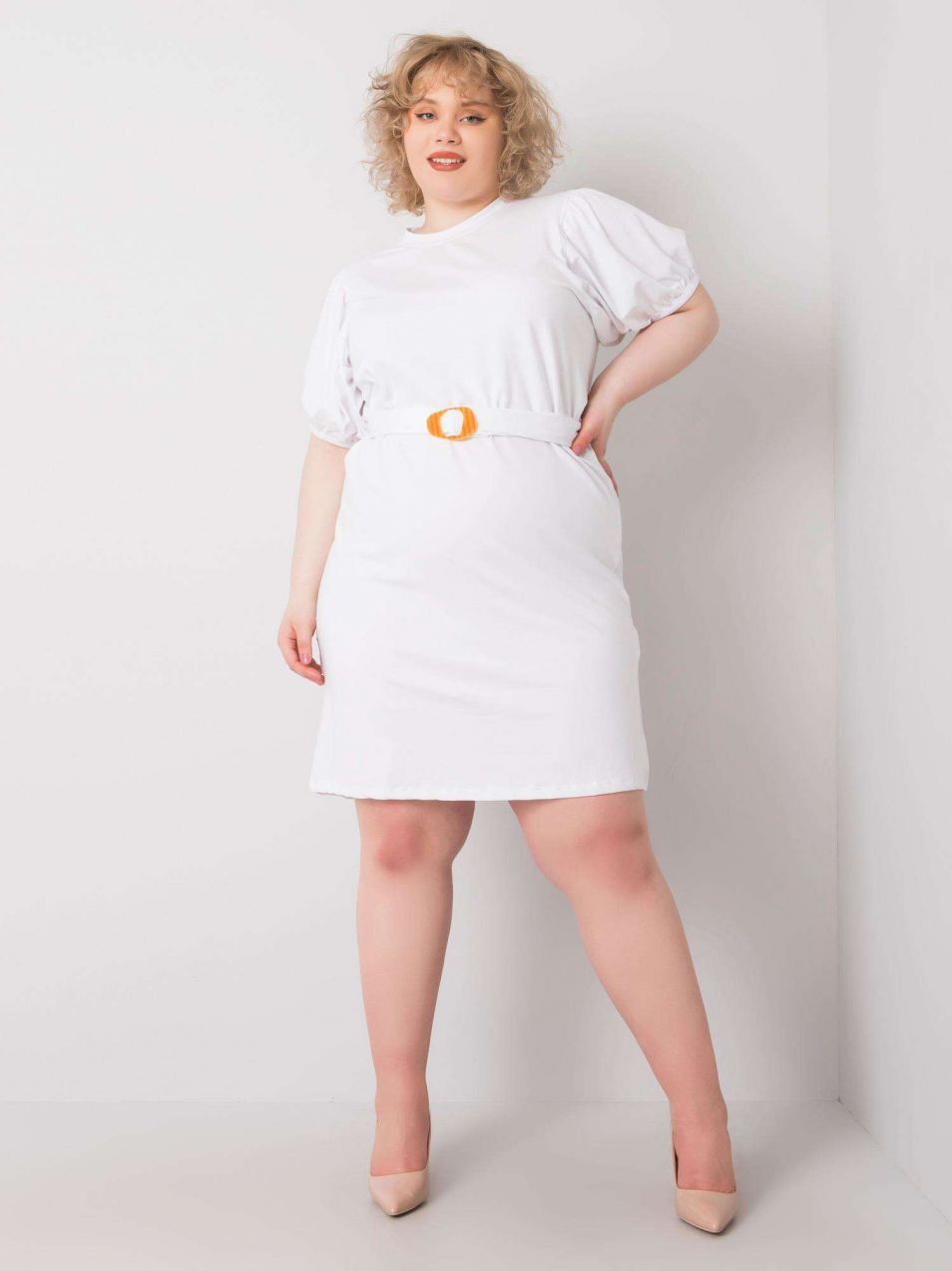 White Plus Size Dress with Decorative Sleeves