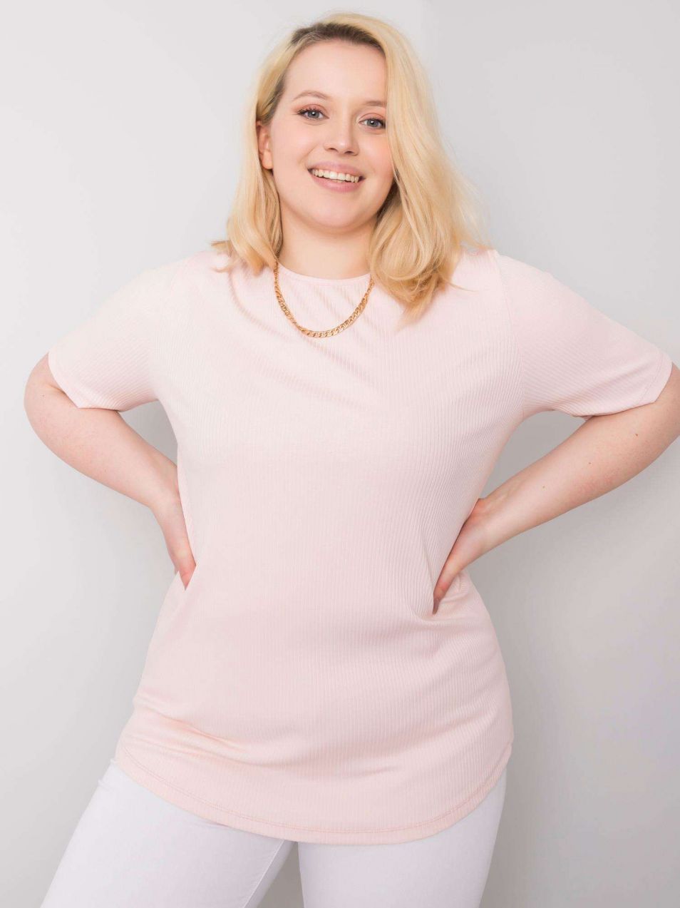 Light pink striped blouse in larger size