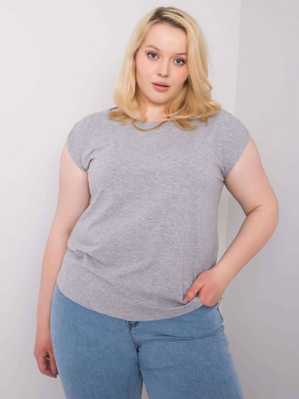 Larger cotton blouse in gray-brown color