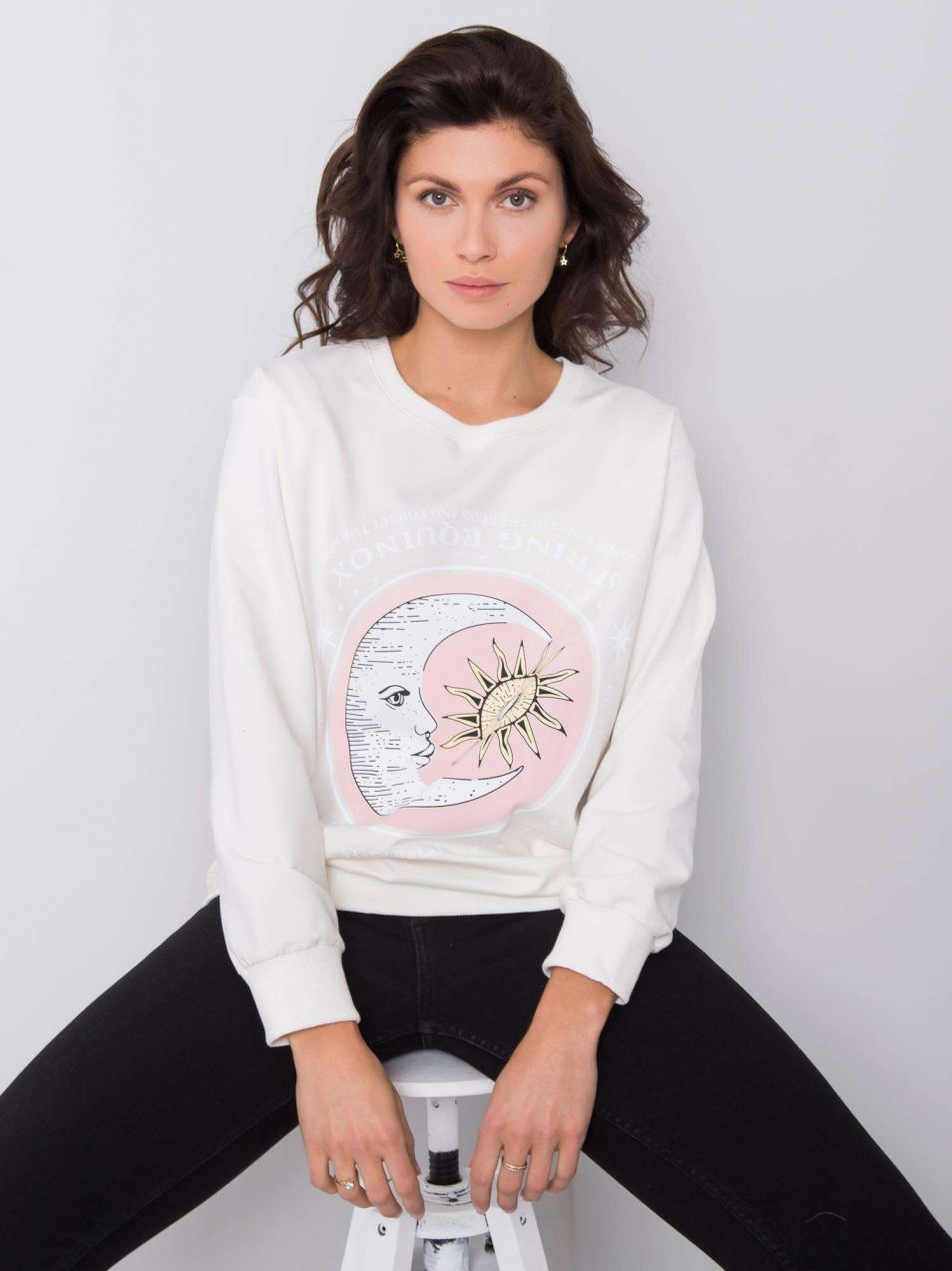 White sweatshirt with Trisha print