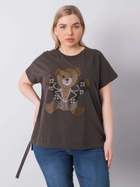 Dark khaki blouse of larger size with Marlene application