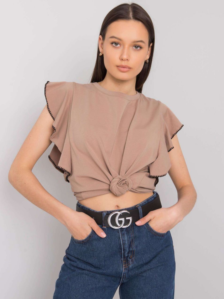 Dark beige blouse with decorative sleeves