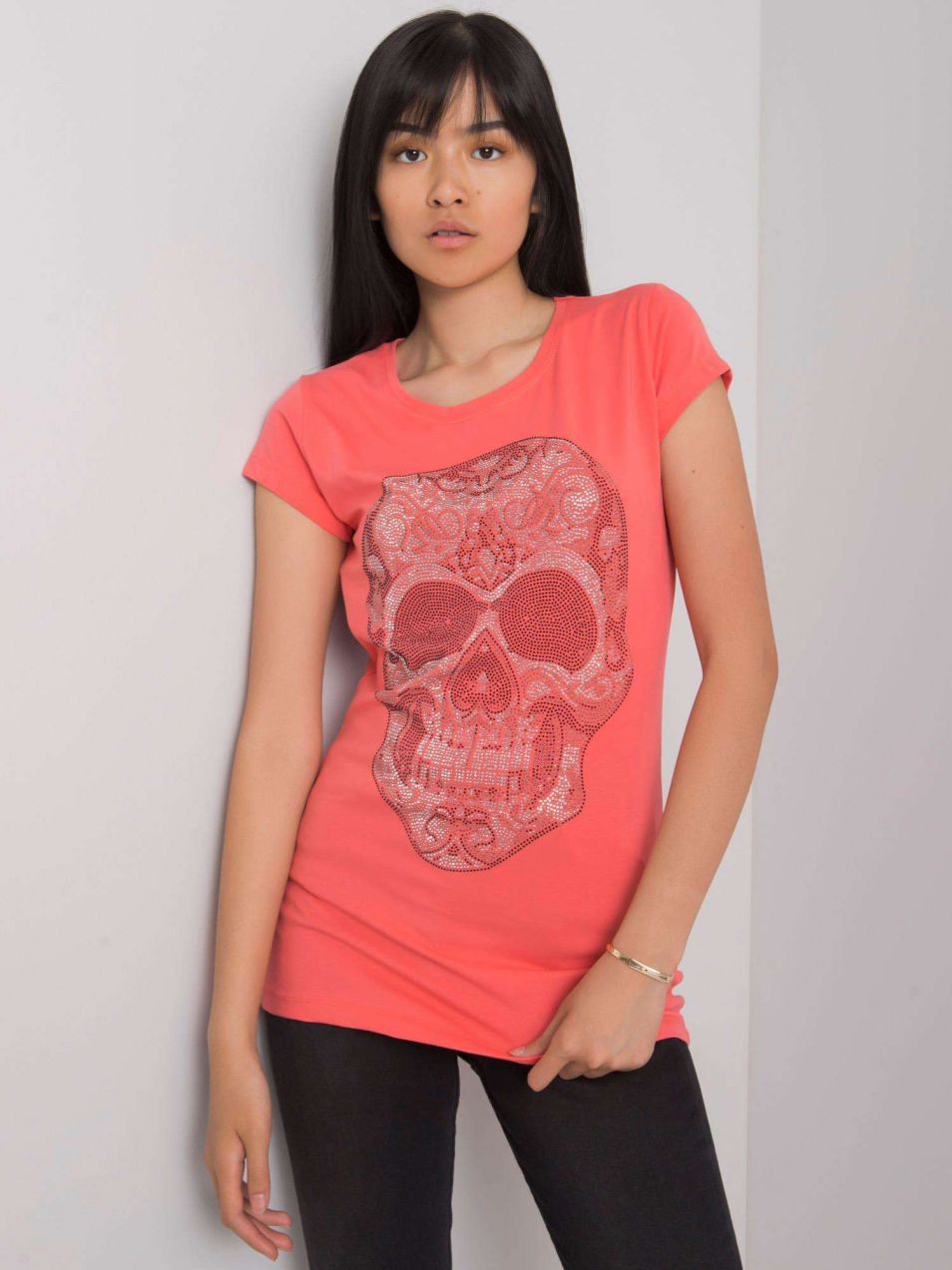 Women's coral skull t-shirt
