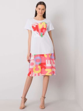 White and pink loose dress with prints