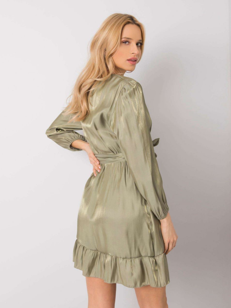 Light khaki dress with ruffle by Jane