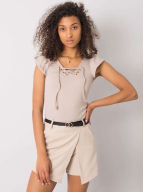 Beige blouse with a lace-up neckline