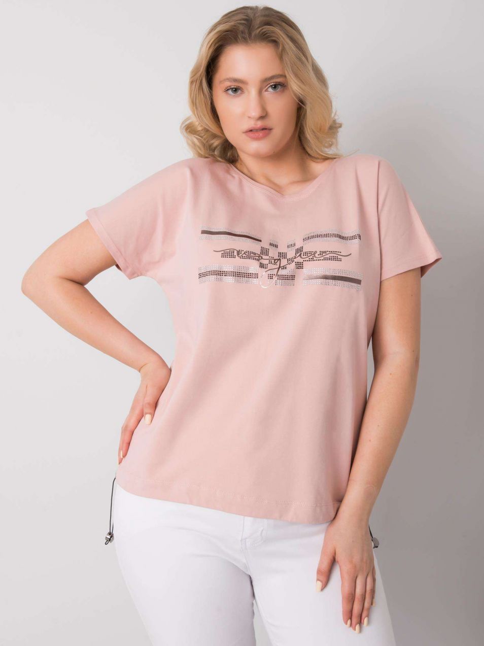 Larger powder pink blouse with decorative stripes