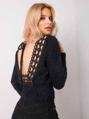 Black sweater with a neckline on the back