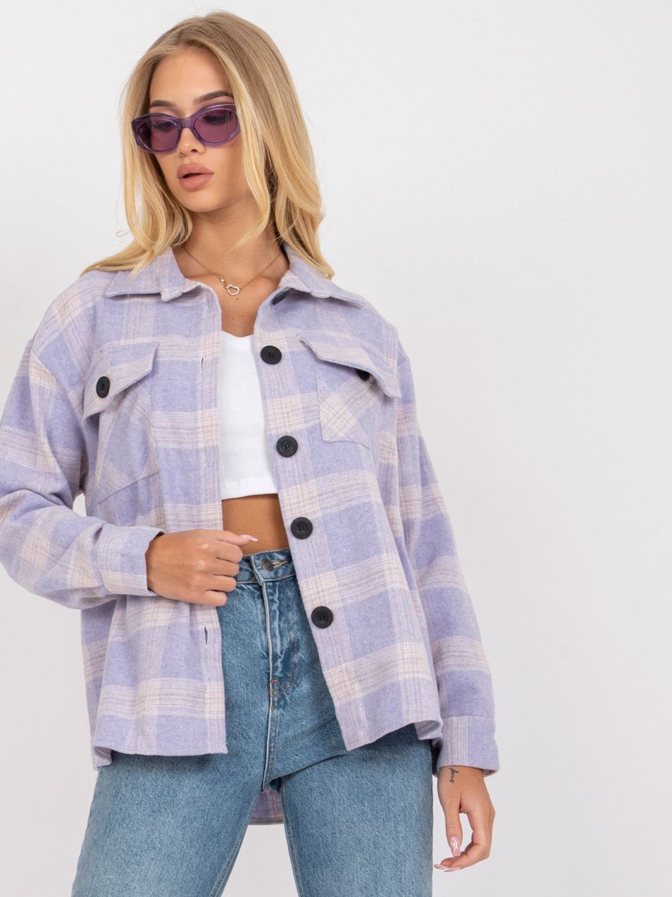 Purple and pink warm checkered Solomia long sleeve shirt