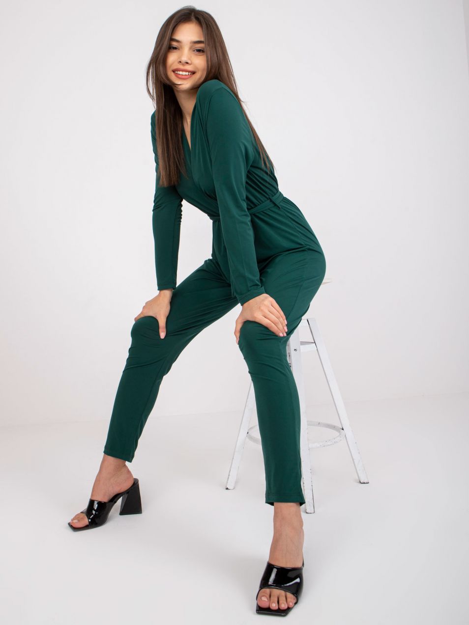 Dark green jumpsuit with clutch neckline Serafini