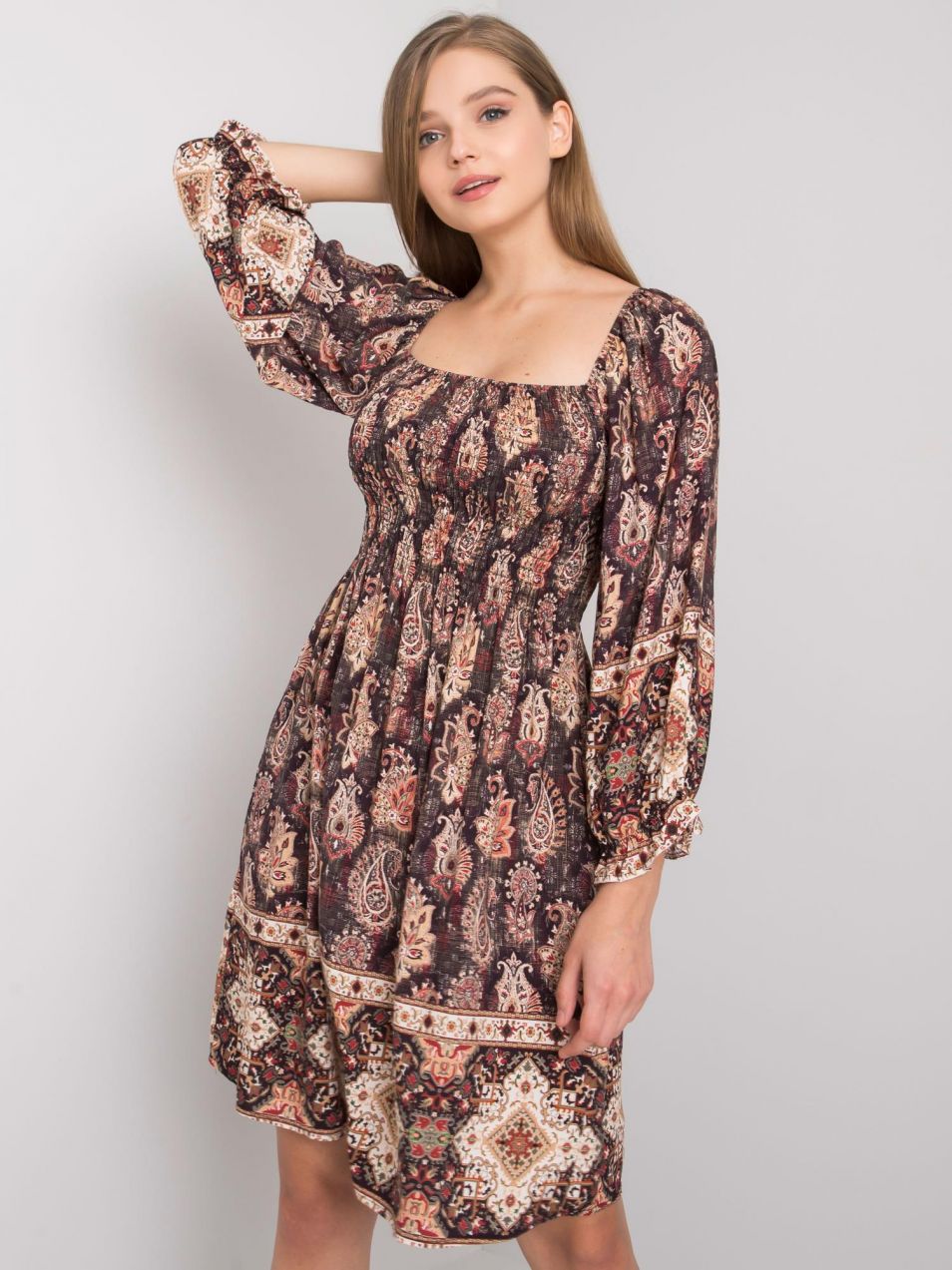 Dark brown patterned dress by Hayley OCH BELLA