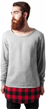 Dlhý flanell spodný otvorený okraj Crewneck šedá/bloková/červená