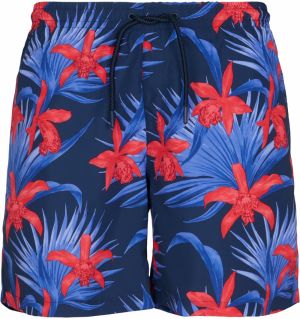 Swim shorts with blue/red pattern