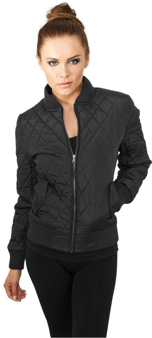 Women's Diamond Quilt Nylon Jacket Black