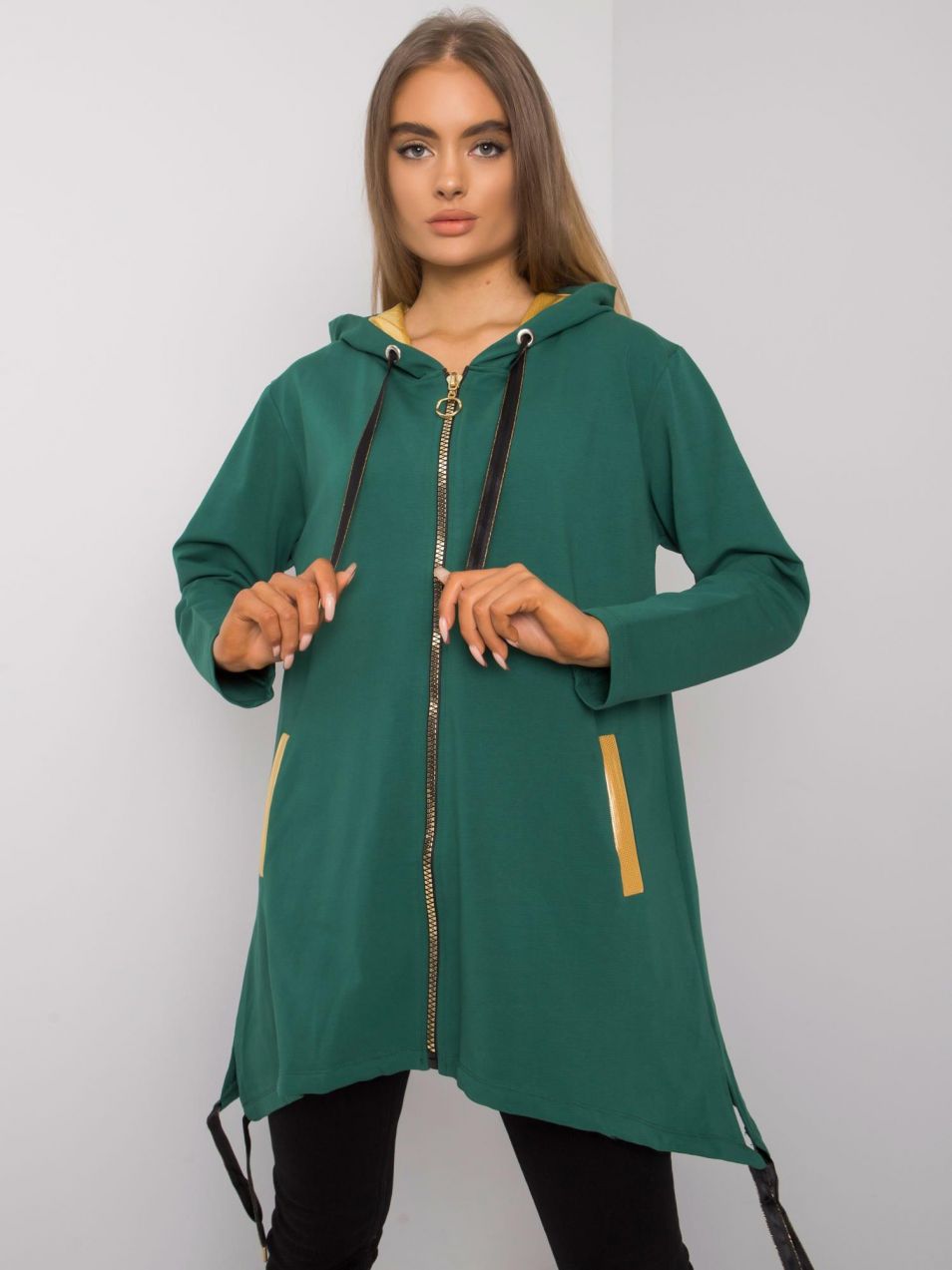Dark green zippered sweatshirt with pockets