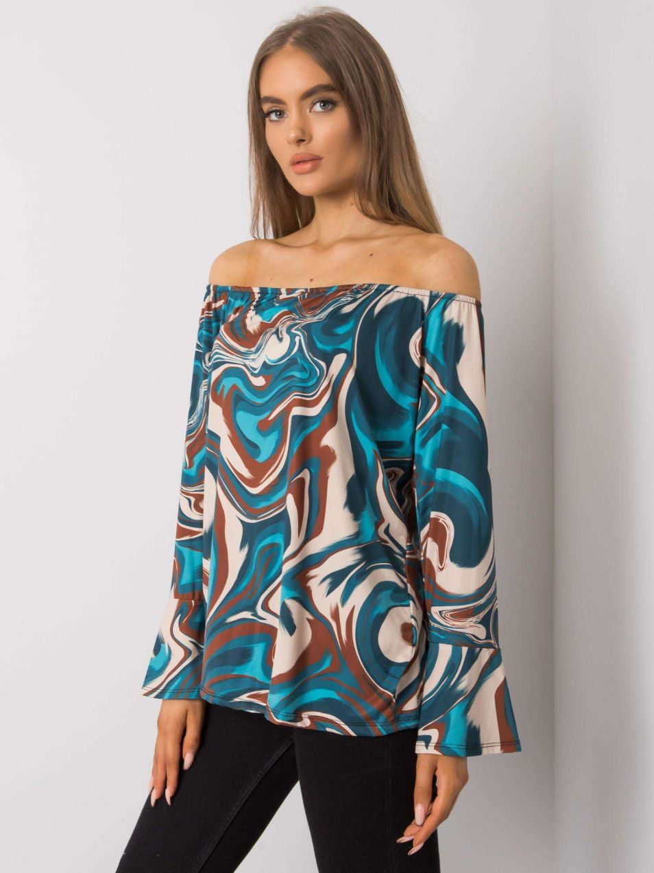 Navy Spanish blouse with patterns Enola OCH BELLA