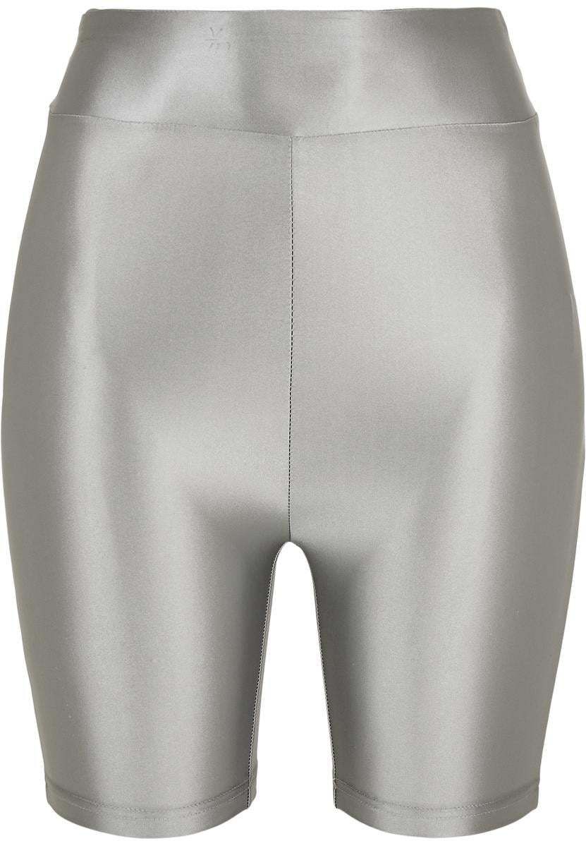 Women's Shiny Metallic High-Waisted Cycling Shorts - Dark Silver