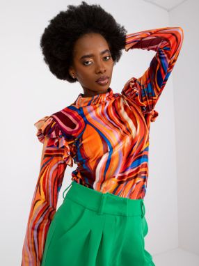 Orange velvet blouse with ruffles Lina
